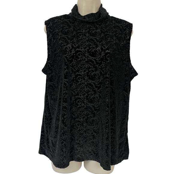 Liz Claiborne Top Womens XL Black Sheer Velvet Burnout Mock Neck Vtg Y2K 90s - Picture 1 of 9